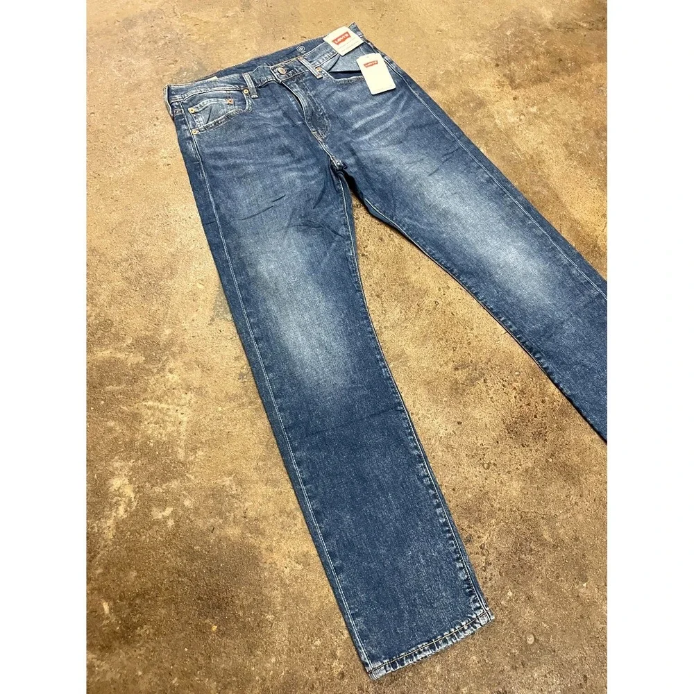 Levi's 502 Straight Jeans Mens‎ 32x32 Blue Whiskering Denim Logo Cotton Stretch